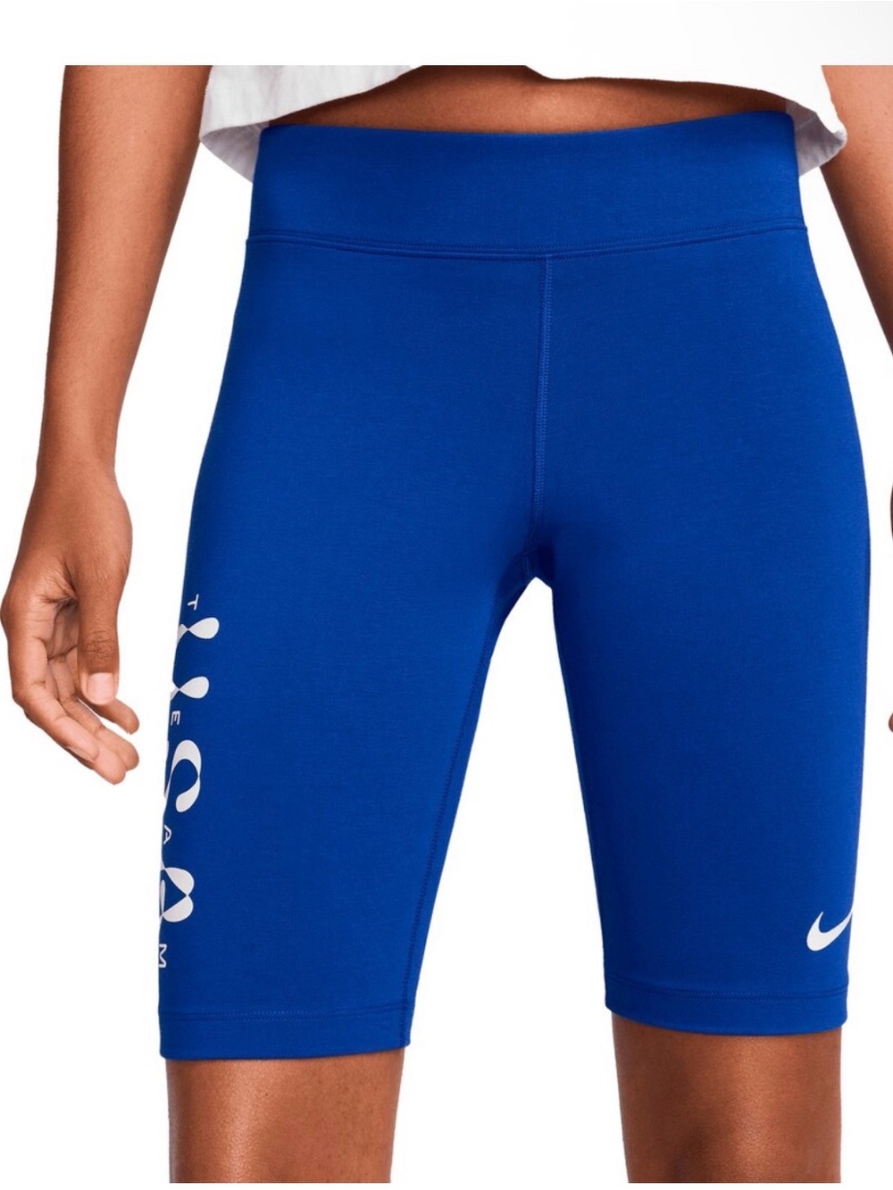 Nike Royal Blue Mid-Rise Bike Shorts with White Logo